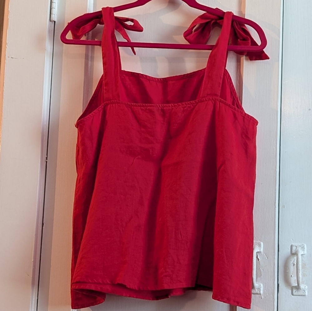 Crown And Ivy Red Linen Tank Top, XL, Tie Straps, Relaxed Flowy Fit, EUC - Picture 2 of 4